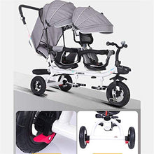 Load image into Gallery viewer, WALJX Four-in-one Twin Tricycle for Children, Two-Seater Pedal Bicycle, Stroller with Sunshade, Two-Way Rotating Seat/Removable Rear Push Handle/Retractable Pedals,Color:Purple (Color : Gray)
