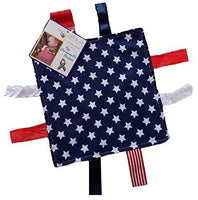 American Flag Military Baby Support Our Troops Lovey Tag Sensory Toy Red, White and Blue Crinkle with Stars and Stripes Fabric: 8X8 (American Flag)