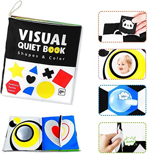 Richgv High Contrast Baby Book, Black and White Baby Toys 0-3 Months Soft Cloth Baby Books Touch and Feel Crinkle Book Activity Books Sensory Toys for Babies 0-3-6-12 Months Infant Stroller Toys