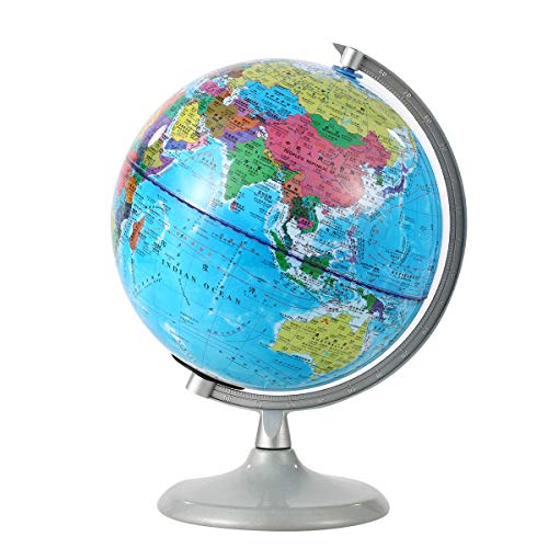 SH-RuiDu 20cm World Globe with Night Light, Standing Educational Geographic Globe with Boundaries City Locations(Chinese-English)