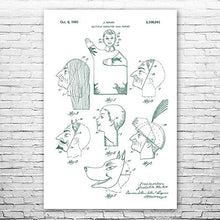 Load image into Gallery viewer, Hand Puppet Masks Poster Print, Puppet Design, Toy Collector Gift, Puppet Wall Art, Ventriloquist Gift, Puppet Blueprint Green &amp; White (13 inch x 19 inch)

