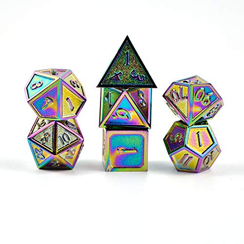 Unique Metal dice d6 Set DND 7 pcs Die Polyhedral Dice Set DND Dice Role Playing Game Dice Set for RPG Dungeons and Dragons D&D Math Teaching
