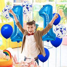 Load image into Gallery viewer, Yijunmca Blue 11 Number Balloons Kit Jumbo Number 11 32&quot; Helium Hanging Balloon Foil Mylar Confetti Latex Balloon for Boys Girls 11th Birthday Party Supplies 11 Anniversary Events Decoration
