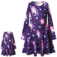 Star Unicorn Swing Dresses Matching Doll&Girls Long Sleeve Birthday Gifts 4t 5t