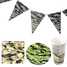 Load image into Gallery viewer, NUOBESTY 41 Pcs Camo Party Tableware Set Camouflage Birthday Party Supplies Disposable Napkin Paper Cup Paper Plate Banner Paper Tissue for Birthday Party Decoration
