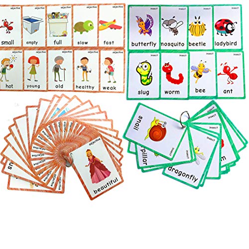 Set of Adjective&Antonym and Insect Flash Cards for Toddlers |Kids Learning Flashcard & Montessori Pocket Cards Toys | Perfect for Pre-K Decor Background Wall Stickers, Teacher/Autism Therapists Tools