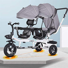 Load image into Gallery viewer, WALJX Four-in-one Twin Tricycle for Children, Two-Seater Pedal Bicycle, Stroller with Sunshade, Two-Way Rotating Seat/Removable Rear Push Handle/Retractable Pedals,Color:Purple (Color : Gray)
