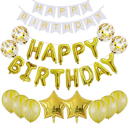 Happy Birthday Banner Balloon, Letters Foil Balloons Birthday Party Decoration, Latex Premium Balloon Set Kid Birthday Supplies,Yellow