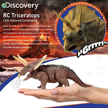 Load image into Gallery viewer, Discovery Kids RC Triceratops, LED Infrared Remote Control Dinosaur, Built-in Speakers W/ Digital Sound Effects, 8.75&quot; Long, Includes Glowing Eyes, Life-Like Motion, A Great Toy for Girls/Boy, Orange
