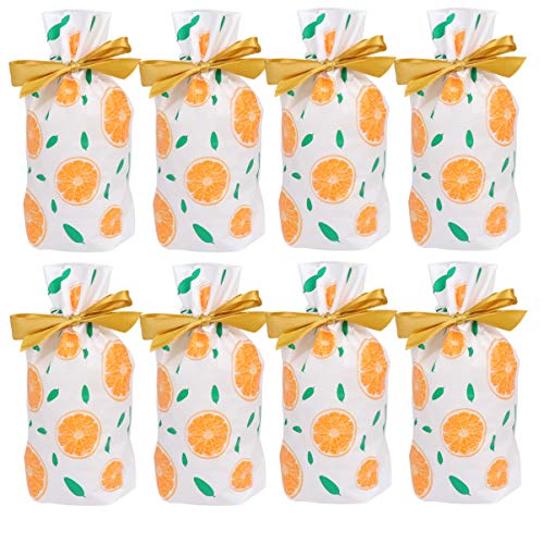 TOYANDONA 50pcs Drawstring Treat Bags EVA Orange Plastic Pouch Cookie Candy Buffet Gift Wrapping for Wedding Birthday Baby Shower Party