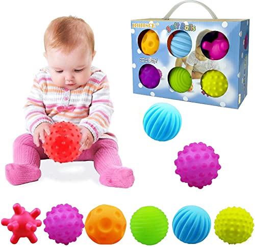 Baby Textured Multi Sensory Toys Massage Ball Gift Set BPA Free for Toddlers 1-3 Soft Balls Montessori Infant Baby Toys 6 to 12 Months 6 Pack by ROHSCE