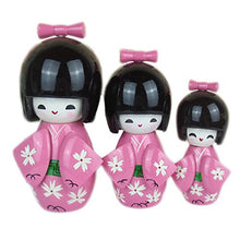 Load image into Gallery viewer, Phoenix Wonder 3 Pcs Lovely Japanese Doll Kimono Wooden Kokeshi Toy Girl Ornaments for House &amp; Office Decoration, Pink
