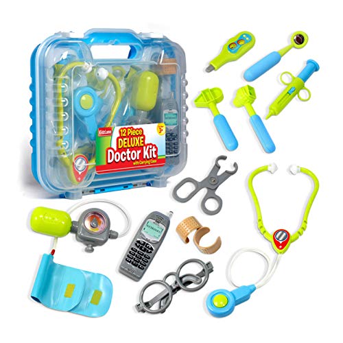 Durable Kids Doctor Kit with Electronic Stethoscope and 12 Medical Doctor's Equipment, Packed in a Sturdy Gift Case