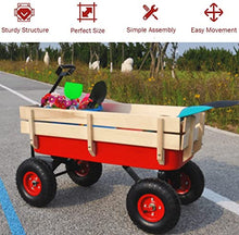 Load image into Gallery viewer, All Terrain Wagons for Kids Wagon with Removable Wooden Side Panels, Garden Wagon with Steel Wagon Bed, Folding Wagons for Kids/ Pets with Pneumatic Tires, Red
