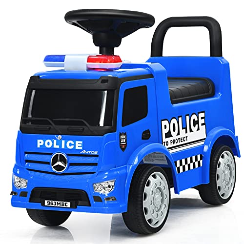HONEY JOY Kids Push and Ride Racer, Cop Police Car Licensed Mercedes Benz Ride On Push Car w/Steering Wheel, Horn, Music, Lights, Under Seat Storage, Foot-to-Floor Sliding Car for Toddlers, Blue