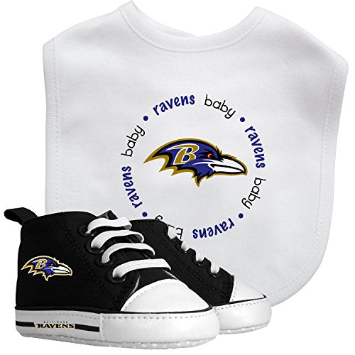 BabyFanatics Sports Themed 2 Piece Gift Set with Bib & Shoes  Baltimore Ravens NFL  for Boys & Girls Ages 6 Months & Up
