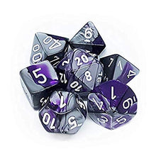 Load image into Gallery viewer, DND Dice Set-Chessex D&amp;D Dice-16mm Gemini Purple, Steel, and White Plastic Polyhedral Dice Set-Dungeons and Dragons Dice Includes 7 Dice - D4 D6 D8 D10 D12 D20 D%, Various (CHX26432)
