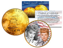 Load image into Gallery viewer, 1976 Lucille Ball 24K Gold Plated IKE Dollar Each Coin Serial Numbered of 376
