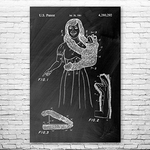 Patent Earth Monkey Hand Puppet Poster Print, Toy Store Art, Puppet Decor, Ventriloquist Gift, Puppet Wall Art, Puppet Design Chalkboard (Black) (12 inch x 18 inch)