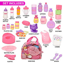 Load image into Gallery viewer, Baby Accessories for Dolls, Baby Doll Diaper Bag Set with Doll Toy Accessories Carry Along Case with Feeding and Caring Baby Accessories, Baby Bottles Diapers Bath Toys Pacifier for Dolls and More
