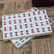 Load image into Gallery viewer, YXQQ Chinese Mahjong Game Set with Carrying Travel Case, Antique Metal Lock High Density Board Artificial Leather English Manual 144 Mini Tiles, for Family Travel
