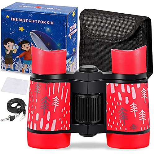 LayYun Kid Binoculars Shock Proof Toy Binoculars Set-Bird Watching-Educational Learning-Presents for Kids-Children Gifts-Boys and Girls-Outdoor Play-Hunting-Hiking-Camping Gear (Red)