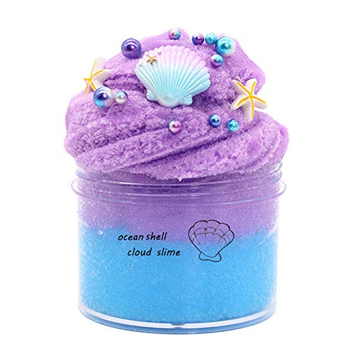 Dongshop Fluffy Cloud Slime Soft Stretchy Slime Charms Stress Relief Toy Scented DIY Slime Sludge Party Favors Seashell Slime for Girls Boys Kids Adults 200ML(Blue Purple)