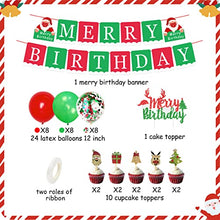 Load image into Gallery viewer, Christmas Birthday Decorations Merry Birthday Banner Cake Topper Garland for for Xmas Eve, Holiday, New Year Party Supplies

