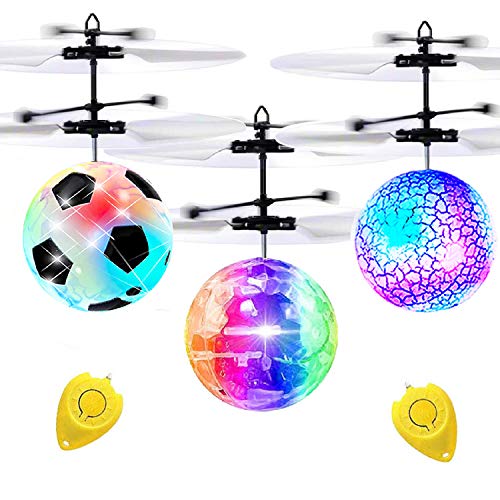 3 Pack Kids Flying Ball RC Toys, Hand Operated Mini Drones with Lights Recharge Holiday Toy for Boys Age 3-14 Infrared Induction Helicopter Remote Controller Indoor Outdoor Sports Toy Christmas Gift