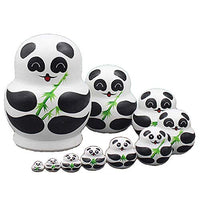 10Pieces Russian Nesting Dolls Set,Wooden Panda Animal Toy Handmade Crafts Kids