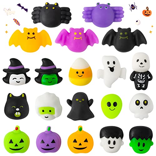MALLMALL6 20Pcs Halloween Mochi Squeeze Toys Kawaii Spooky Pumpkin Ghost Spider Animal Squeeze for Halloween Decorations Happy for Kids Party Favors Stress Relief Squeeze Toys