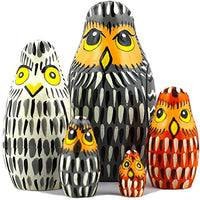 Owl Nesting Dolls for Kids - Russian Matreshka Owl Decor 5 Pieces Set - Handmade Wooden Babushka Dolls Stacking Toys - 5 Buho Figuritas Munecas Rusas De Madera Decoracion Hogarena