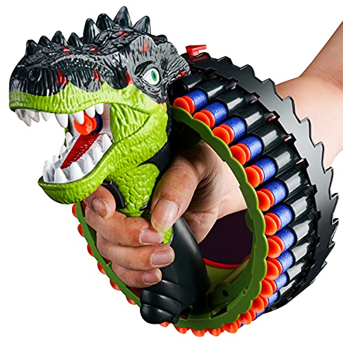 BULINGNA Dinosaur Electric Toy Gun Rechargeable Soft EVA Dart Bullets Rotating Dino Blaster Wristband for Boys (Green)
