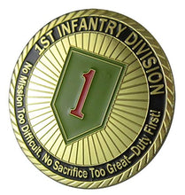 Load image into Gallery viewer, U.S. United States Army USA | 1st Infantry Division | No Mission Too Difficult, No Sacrifice Too Great - Duty First! | Gold Plated Challenge Coin
