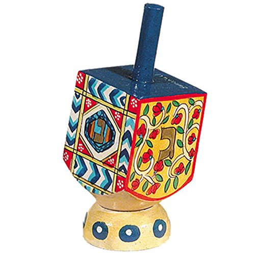 Yair Emanuel Small Wooden Dreidel with Stand - Floral Pattern