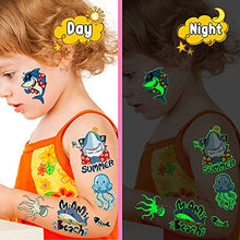 Load image into Gallery viewer, Cerlaza Luminous Shark Birthday Decorations Temporary Tattoos for Kids, Shark Under the Sea Party Favors Supplies, Fake Shark Tattoo Stickers Ocean Theme Goodie Bags Gifts for Toddlers-120 Styles
