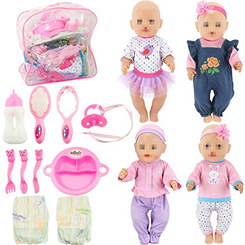 SOTOGO 20 Pieces Baby Doll Care Set Doll Feeding and Changing Accessories Set Baby Doll Accessories in Bag, Without Doll