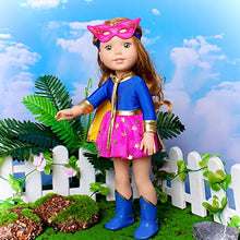 Load image into Gallery viewer, fundolls Doll-Clothes-Accessories for 14 Inch American-Girl Wellie Wishers Doll - 5 Pcs Superhero-Costume Clothes Set Includes Dress, Cape, Underwear, Mask and Boots
