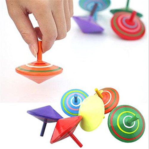 6 Pcs Set of Handmade Painted Wood Spinning Tops, Wooden Toys Educational Toys Kindergarten Toys Standard Tops