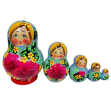 Load image into Gallery viewer, Home and Holiday Shops Blue Floral Matryoshka 5 Piece Russian Nesting Doll Made in Russia
