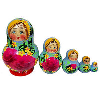 Home and Holiday Shops Blue Floral Matryoshka 5 Piece Russian Nesting Doll Made in Russia