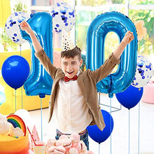 Load image into Gallery viewer, Yijunmca Blue 10 Number Balloons Kit Jumbo Number 10 32&quot; Helium Hanging Balloon Foil Mylar Confetti Latex Balloon for Boys Girls 10th Birthday Party Supplies 10 Anniversary Events Decoration
