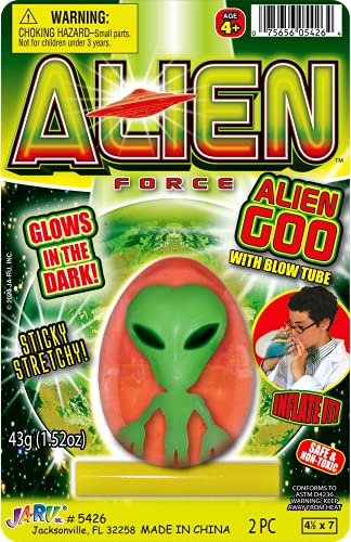 JA-RU Inflatable Glow in The Dark Egg Slime & Alien Figure (1 Pack) Neon Gooey Fidget Toy Slime Kit Putty Sensory Tactile Stimulation Educational Toy Stress Reliever Party Favor, Science 5426-1