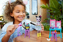 Load image into Gallery viewer, Enchantimals Stinkin Cute Vanity Playset with Sage Skunk Small Doll (6-in) and Caper Animal Friend Figure, Includes Vanity Set, Benches, and Beauty Accessories, Makes a Great Gift for 3-8 Year Olds
