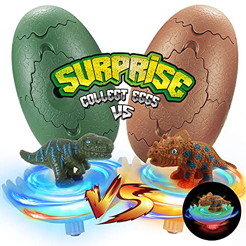 Light Up Dinosaur Egg Spinning Tops Dino Eggs Battle Top Toys Games of Christmas Easter Gift for 3-9 Year Old Boy Girl
