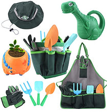 Load image into Gallery viewer, Play ACT Kids Gardening Tool Set Toy Includes Watering Can and Planter, Sun Hat, Gloves, Apron and Kids Gardening Kit Like Shovel, Rake and Trowel, Outdoor Play Gardening Gifts (Dinosaur)
