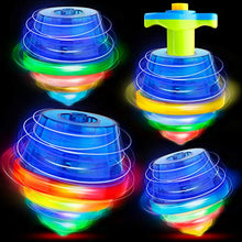 Load image into Gallery viewer, PROLOSO 12 Pack Light Up Spinning Tops Glow in The Dark Spin Toys LED Flashing Gyro Peg Tops
