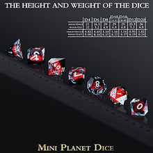 Load image into Gallery viewer, Mini Planet Dice with Sharp Edges and Glitter Inclusions for TTRPG Dungeons and Dragons Dice Hoard Dice Goblin Polyhedral Dice Collection Dice DND 5E Holographic Iridescent Dice Set Spooky Flower

