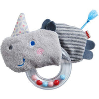 HABA Rhino Fabric Clutching Toy with Removable Plastic Teething Ring