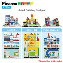 Load image into Gallery viewer, PicassoTiles 80pc School, Hospital, Police Station 3-in-1 Theme Magnet Self Adhesive Backing Stick-On Puzzle Graphic Kit and Overlay Maps for Magnetic Building Blocks STEM Learning Construction Toy
